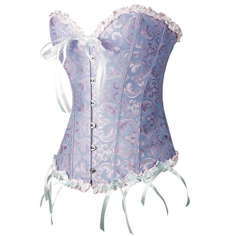 Sapubonva Corset Sexy Women's Plus Size Corsets and Bustiers Overbust Floral Gothic Brocade Corselet Clothing Top White Black