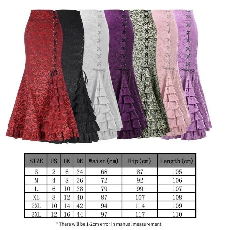 Women's Midi Y2k Skirt Victorian Retro High Waist Elegant Temperament Skirt Steampunk Gothic Style Fishtail Skirt Party Clothes