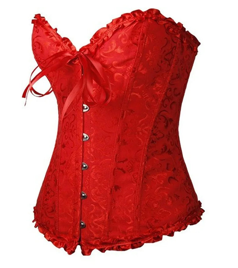 Sapubonva Corset Sexy Women's Plus Size Corsets and Bustiers Overbust Floral Gothic Brocade Corselet Clothing Top White Black
