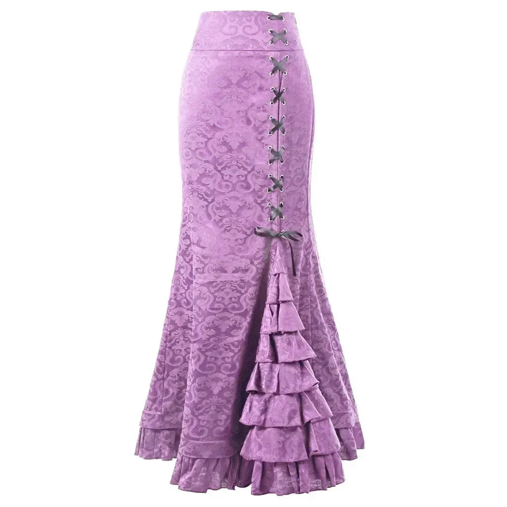 Women's Midi Y2k Skirt Victorian Retro High Waist Elegant Temperament Skirt Steampunk Gothic Style Fishtail Skirt Party Clothes