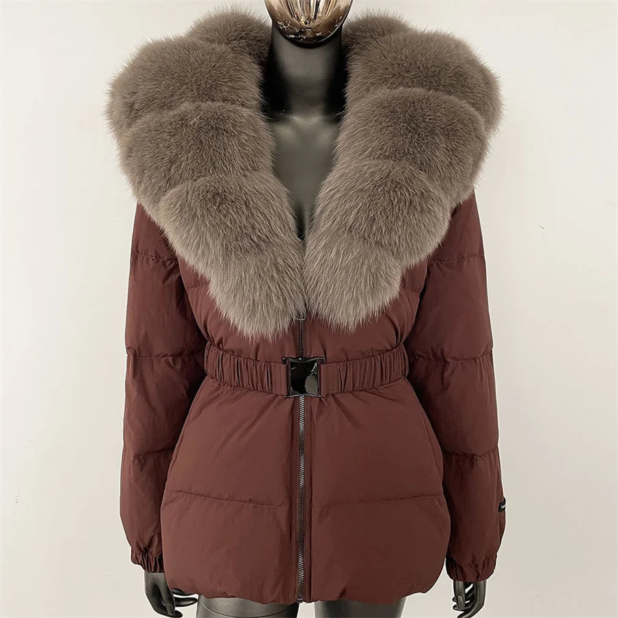 2025 Women's Winter Fur Down Jacket Belt Fur Collar Corset Women's Jacket Cotton-padded Jacket y2k New High Quality Coat bra