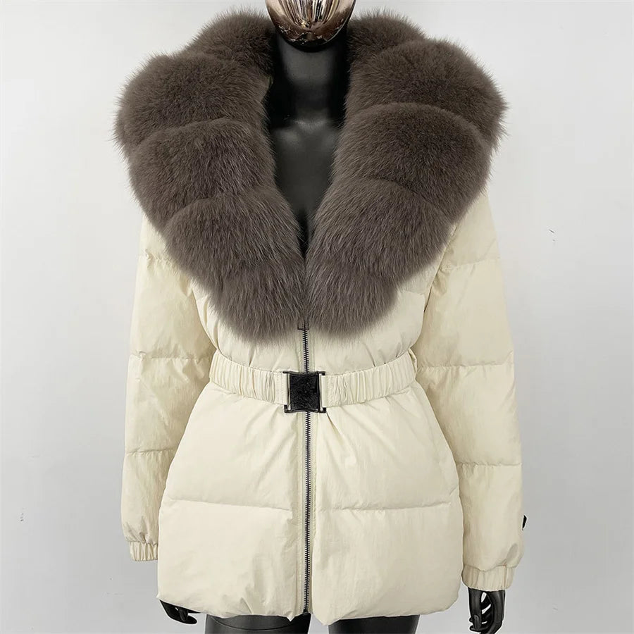 2025 Women's Winter Fur Down Jacket Belt Fur Collar Corset Women's Jacket Cotton-padded Jacket y2k New High Quality Coat bra