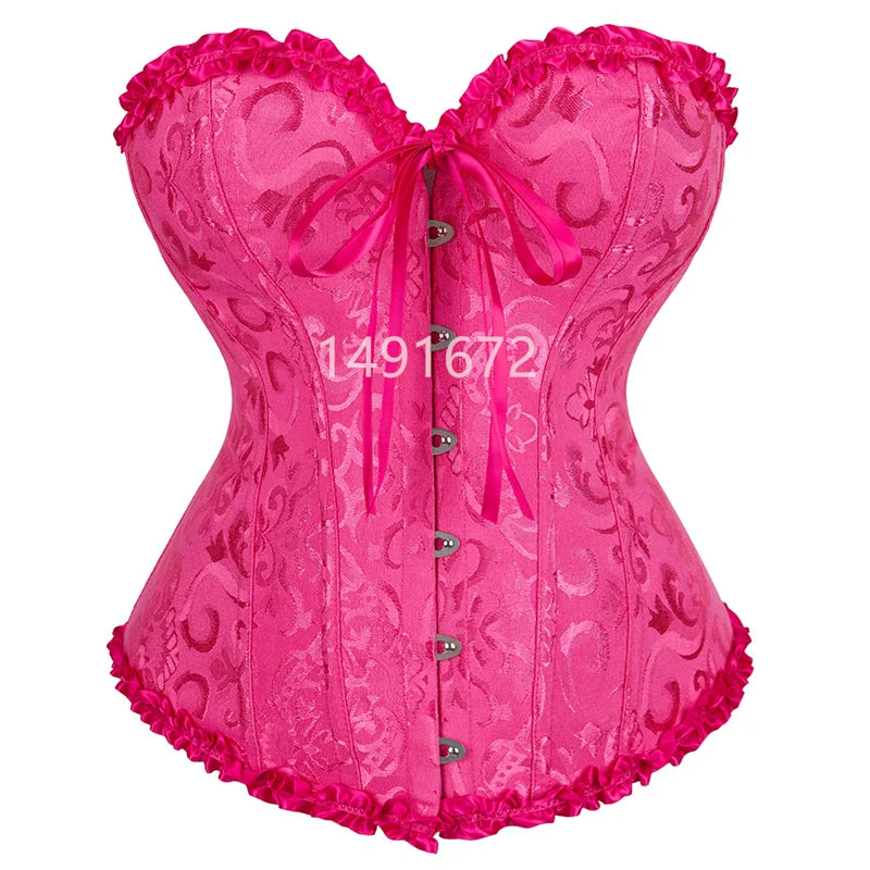Sapubonva Corset Sexy Women's Plus Size Corsets and Bustiers Overbust Floral Gothic Brocade Corselet Clothing Top White Black