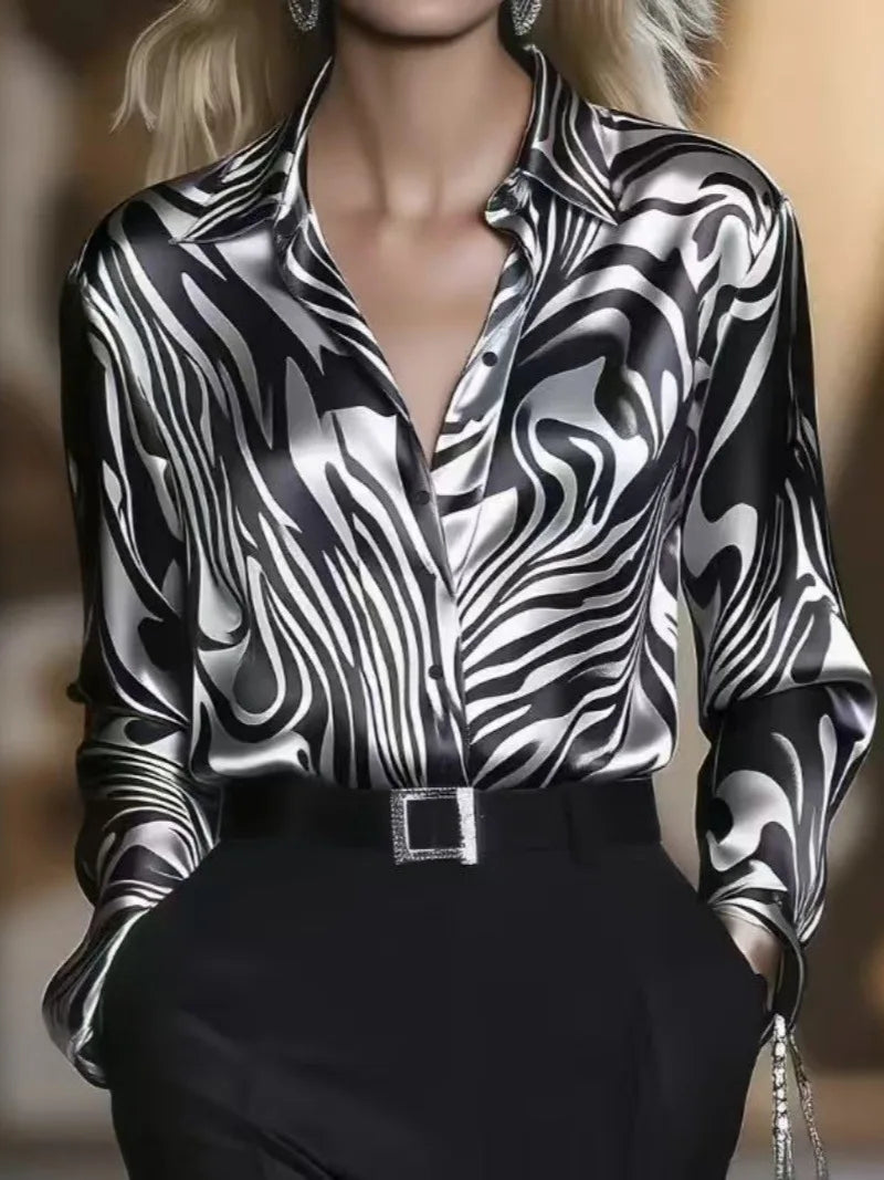 Fashion Print Shirts For Women 2025 Autumn Casual Long Sleeve Loose Blouses And Tops Elegant
