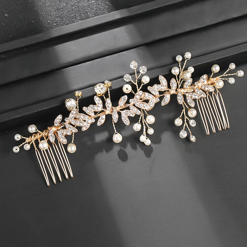 Wedding Pearl Leaf Crystal Hair Comb Hairpin Headband Tiara For Women Bride Queen Party Wedding Bridal Hair Accessories Jewelry