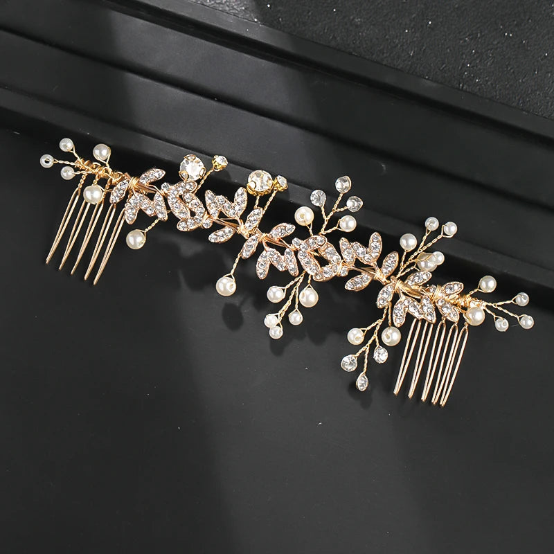 Wedding Pearl Leaf Crystal Hair Comb Hairpin Headband Tiara For Women Bride Queen Party Wedding Bridal Hair Accessories Jewelry