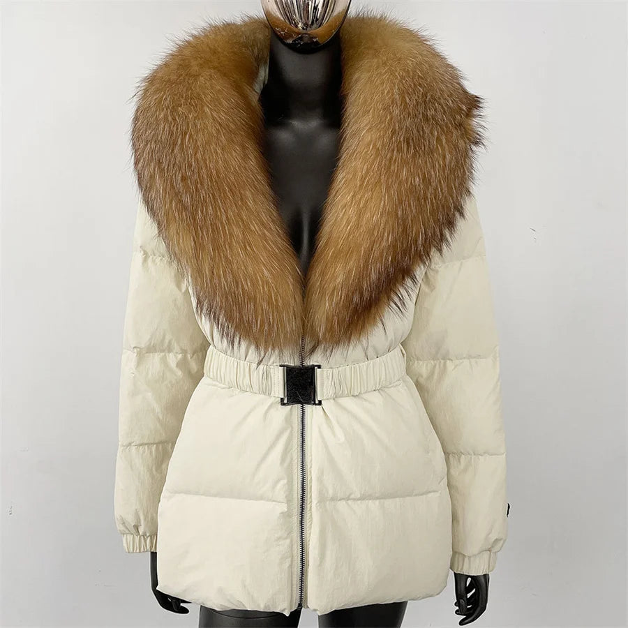 2025 Women's Winter Fur Down Jacket Belt Fur Collar Corset Women's Jacket Cotton-padded Jacket y2k New High Quality Coat bra