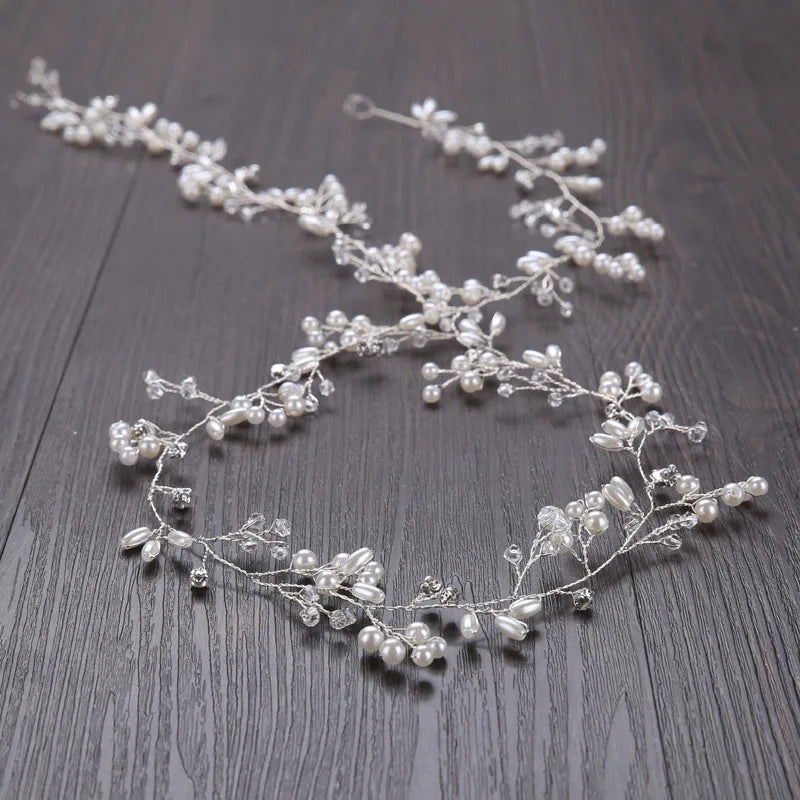 Crystal Pearl Bridal Tiara Hairband Headband For Women Bride Rhinestone Hair Vine Wedding Hair Accessories Jewelry Headband Gift
