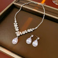 Inlaid Red Rhinestone Necklace Earring Set For Women Light Luxury Water Drop Choker Necklace Bridal Wedding Party Jewelry Sets