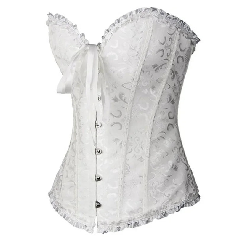Sapubonva Corset Sexy Women's Plus Size Corsets and Bustiers Overbust Floral Gothic Brocade Corselet Clothing Top White Black