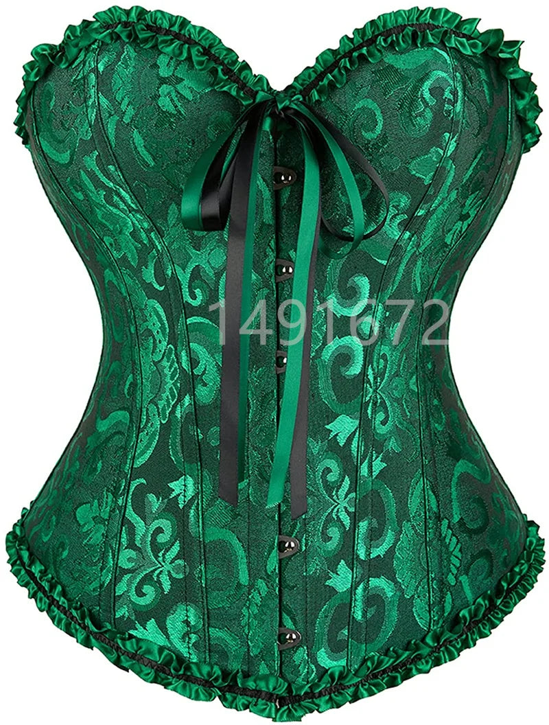 Sapubonva Corset Sexy Women's Plus Size Corsets and Bustiers Overbust Floral Gothic Brocade Corselet Clothing Top White Black