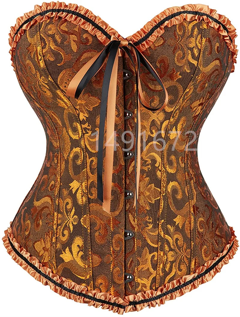Sapubonva Corset Sexy Women's Plus Size Corsets and Bustiers Overbust Floral Gothic Brocade Corselet Clothing Top White Black