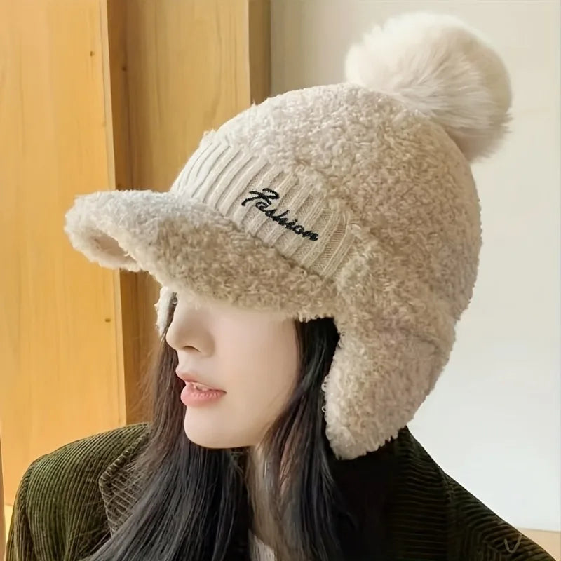 Fashion Women Winter Fur Warm Windproof Hat Lei Feng Cap Fur Ear Flap Cap Buckle Warm And Thick Ear Protection Outdoor Headwear