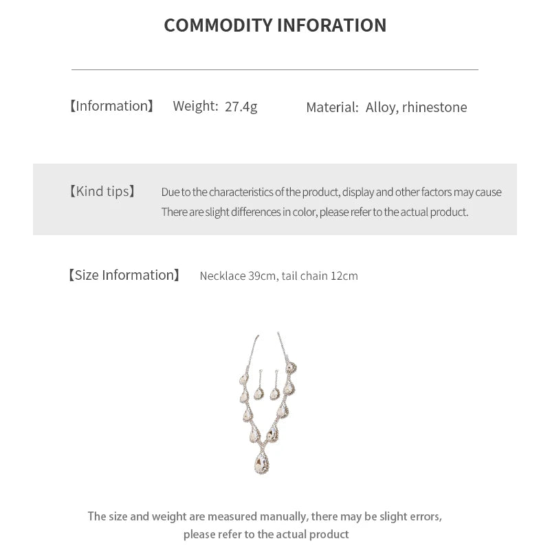 Inlaid Red Rhinestone Necklace Earring Set For Women Light Luxury Water Drop Choker Necklace Bridal Wedding Party Jewelry Sets