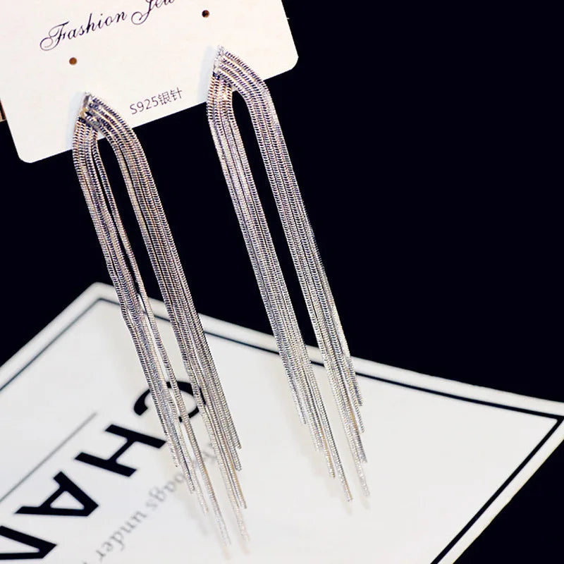 Fashion Shiny Long Tassel Drop Earrings for Women Full Rhinestone Crystal Dangle Earring Girl Wedding Party Personality Jewelry