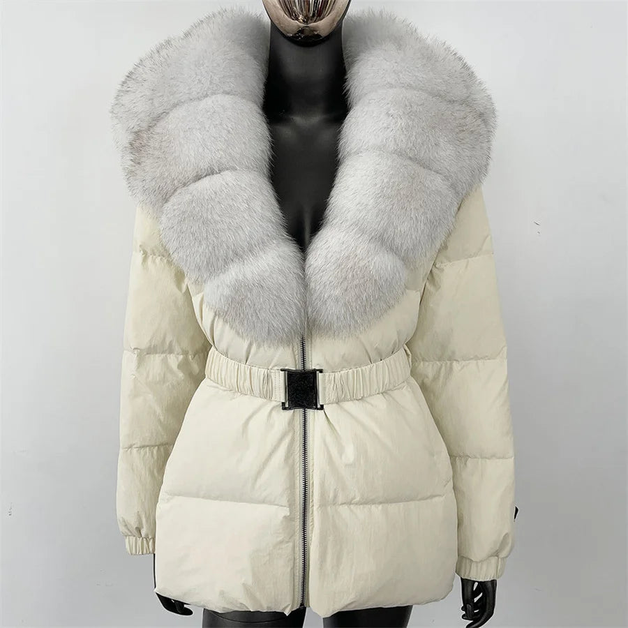 2025 Women's Winter Fur Down Jacket Belt Fur Collar Corset Women's Jacket Cotton-padded Jacket y2k New High Quality Coat bra