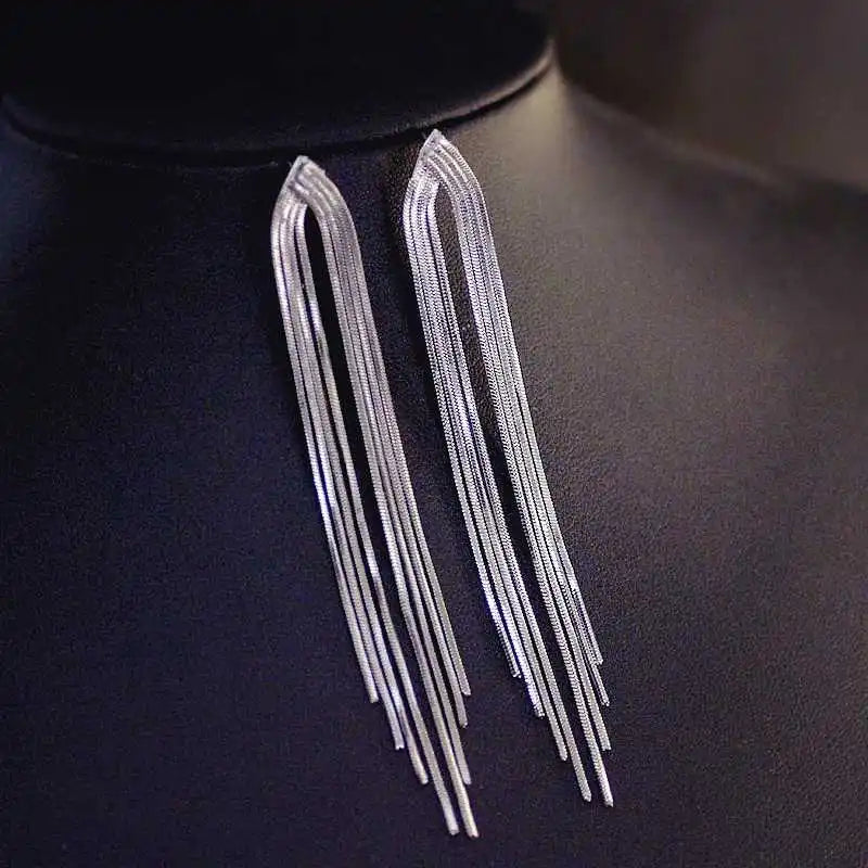 Fashion Shiny Long Tassel Drop Earrings for Women Full Rhinestone Crystal Dangle Earring Girl Wedding Party Personality Jewelry